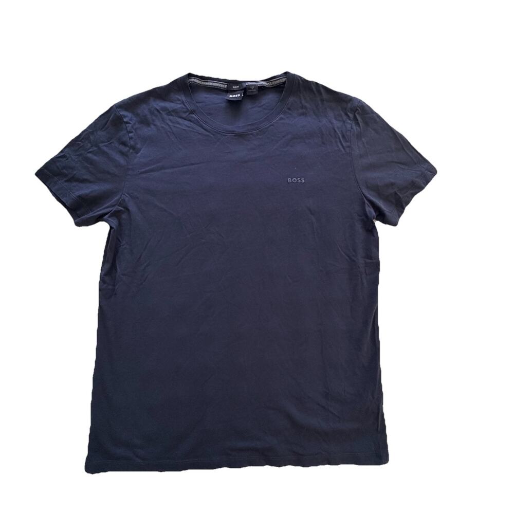 BOSS Men's Navy Logo Crew Neck Shirt L 100% Cotton Preppy Classic Capsule